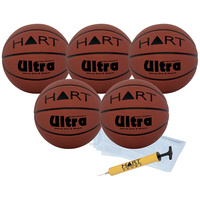 HART ULTRA BASKETBALL PACK - PACK OF 5 BASKETBALLS - 1 CARRY NET & 1 HAND PUMP