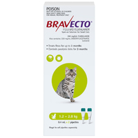 Bravecto Cat 3 Month Spot On Tick & Flea Treatment 1.2-2.8kg Small Green 2 Pack