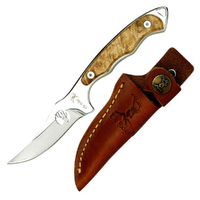 Elk Ridge Maple Burl Wood Handle Knife 178mm with Leather Sheath (K-ER-059)