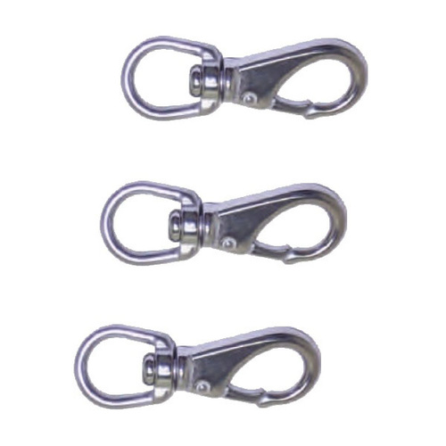 3 PACK BRIDCO SNAP HOOK STAINLESS STEEL SWIVEL EYE - 83MM OR 98MM (A-2351)