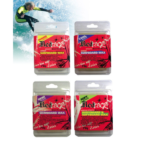 REDBACK SURF WAX - 4 TYPES AVAILABLE - 70 GRAMS - HIGH TRACTION NON SLIP