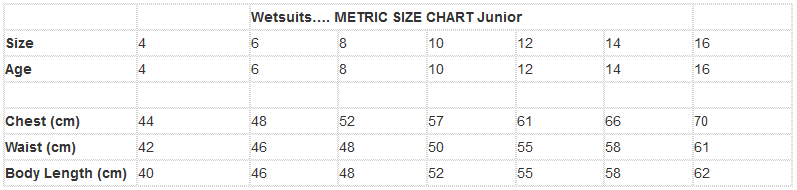 Adrenalin Wetsuits Sizing Chart