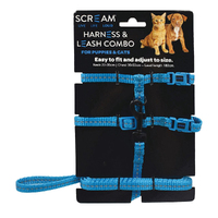 Scream Reflective Adjustable Harness & Leash Combo for Puppies & Cats Loud Blue