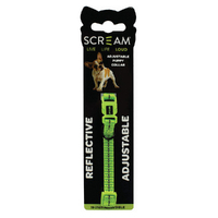 Scream Reflective Adjustable Nylon Puppy Collar Loud Green 1 x 19-31cm