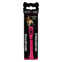 Scream Reflective Adjustable Nylon Puppy Collar Loud Pink 1 x 19-31cm