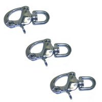 3PK BRIDCO SNAP SHACKLE SWIVEL EYE STAINLESS STEEL- 70MM, 90MM OR 130MM (A-2482)