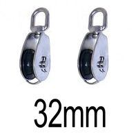 2 PK BRIDCO BLOCK SWIVEL HEAD NYLON SHEAVE - STAINLESS STEEL 32MM OR 50MM PULLEY