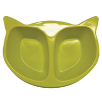Scream Cat Face Heavy Duty Plastic Pet Double Bowl Loud Green 350ml