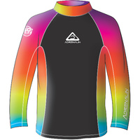 NEW ADRENALIN JUNIOR RAINBOW LONG SLEEVE LYCRA RASH TOP - UPF 50+ RATING