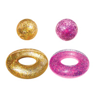 NEW PALM BEACH BLING SWIM RING & BEACH BALL SET INFLATABLE POOL TOY