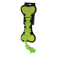 Scream Cross Ropes Tug Bone Nylon Dog Toy Loud Green 29cm