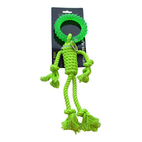 Scream Rope Man w/ TPR Head Interactive Play Dog Toy Loud Green 30cm