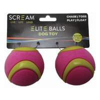 Scream Elite Balls Interactive Dog Toy Loud Green & Pink Medium 6.5cm 2 Pack