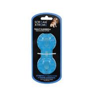 Scream Xtreme Treat Dumbbell Treat Dispensing Dog Toy Loud Blue Small 11.5cm