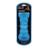 Scream Xtreme Treat Bone Treat Dispensing Dog Toy Loud Blue XL 20cm