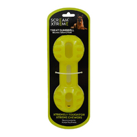 Scream Xtreme Treat Dumbbell Treat Dispensing Dog Toy Loud Green XL 20cm