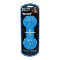 Scream Xtreme Treat Dumbbell Treat Dispensing Dog Toy Loud Blue XL 20cm