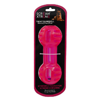 Scream Xtreme Treat Dumbbell Treat Dispensing Dog Toy Loud Pink XL 20cm