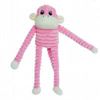 Zippy Paws Spencer Crinkle Monkey Plush Dog Squeaker Toy Pink Small 28 x 10cm