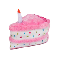Zippy Paws Birthday Cake Plush Dog Squeaker Toy Pink 17.5 x 15cm