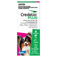 Credelio Plus Ticks Fleas & Worms Treatment Chew Tabs for Dogs 2.8-5.5kg Pink 3 Pack