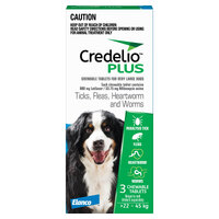 Credelio Plus Ticks Fleas & Worms Treatment Chew Tabs for Dogs 22-45kg Blue 3 Pack
