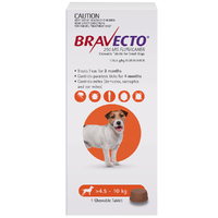 Bravecto Dog 3 Month Chew Tick & Flea Treatment 4.5-10kg Small Orange