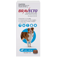 Bravecto Dog 3 Month Chew Tick & Flea Treatment for 20-40kg Large Blue