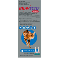 Bravecto Plus Cat 4 Month Spot On Tick & Flea Treatment 2.8-6.25kg Medium Blue
