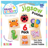 Magic Sensory Wooden Animals Jigsaw Puzzle 6 Pack