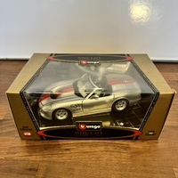 Burago Shelby Series 1 1999 Silver Red Stripes 1:18 Diecast Model Car