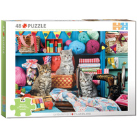 Eurographics Connecting Pieces: Sewing Room Kitten Jigsaw Puzzle 48 Pieces
