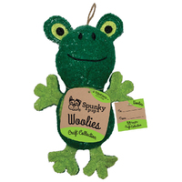 Spunky Pup Mini Woolies Frog Plush Interactive Dog Squeaker Toy