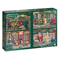 Falcon De Luxe Corner Shops Jigsaw Puzzles 4 x 1000 Pieces (FAL11329)