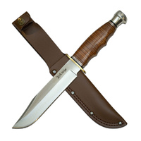 Elk Ridge Leather Handle Stainless Steel Bowie Knife 292mm (K-ER-200-32LBR)