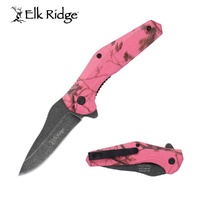 Elk Ridge Stonewashed Drop Point Pink Camo Handle Pocket Knife 101mm