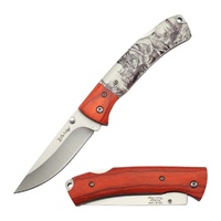 Elk Ridge Wolf & Wooden Bolster with Wolf Scene Handle Pocket Knife