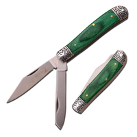 Elk Ridge Twin Blade Gentlemens Green Wood Knife 89mm Closed Length (K-ER-220GW)
