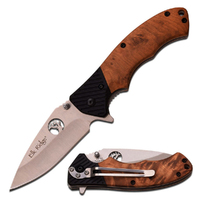 Elk Ridge Linerlock Burl Wood Stainless Steel Folding Knife 114mm (K-ER-566SBW)