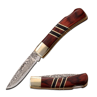 Elk Ridge Damascus Patterned Wood Pocket Knife 76mm Closed Length (K-ER-951WBCR)
