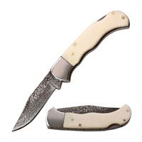 Elk Ridge Bone Handle Damascus Pocket Knife 95mm Closed Length (K-ER-956WB)
