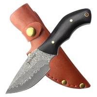 Elk Ridge Damascus Knife with Wooden Handle incl Leather Sheath
