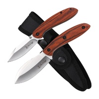 Elk Ridge Fixed & Folding Wood Handle Hunting Knife Set incl Sheath