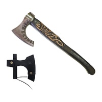 Old Ram Medieval Warrior Viking Axe Leather Wrapped Etched Ash Wood Handle