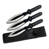 Perfect Point Black & Silver Throwing Knives w/ Sheath 230mm (K-PP-114-3SB)