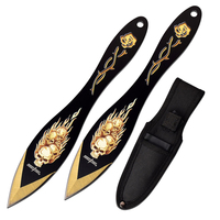 Perfect Point Black & Gold Skull Throwing Knives w/ Sheath 177mm (K-PP-117-2GD)