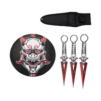 Perfect Point Red & Black Devil Stainless Steel Throwing Knives & Target