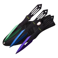 Perfect Point Green Blue Purple Throwing Knives Stainless Steel Handle 3 Pack