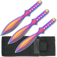 Perfect Point Rainbow Titanium Throwing Knife Set w/ Sheath (K-RC-001RB)