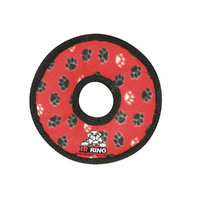 Tuffy Jr Ring Interactive Play Plush Dog Squeaker Toy Red Paw Print